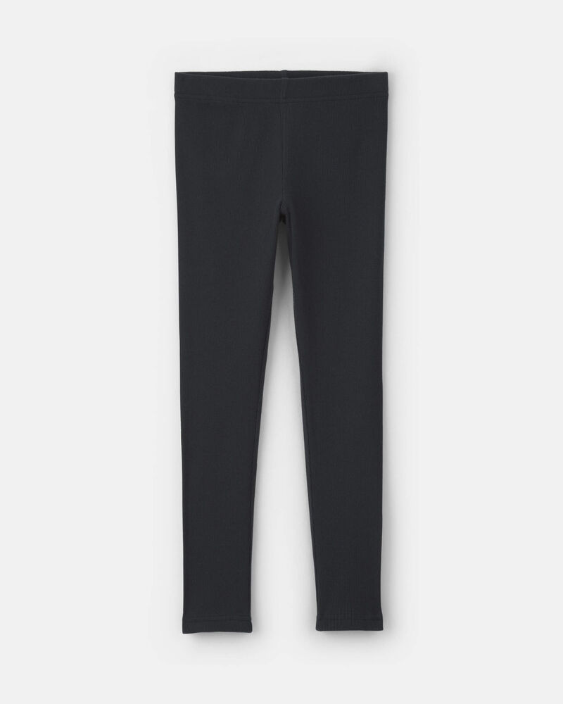Girls Pull-On Stretch Rib Leggings - Black, image 1 of 4 slides