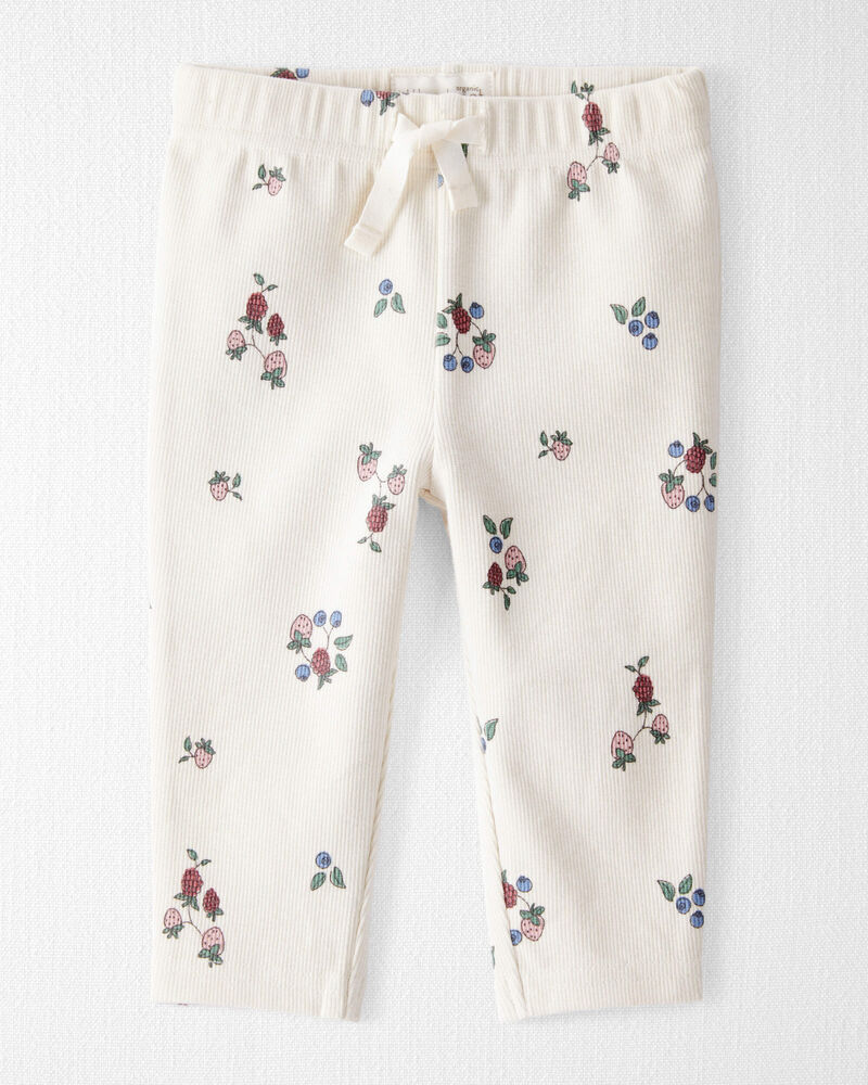 Baby Organic Cotton Ribbed Knit Pants in Berry Blossom Print, image 1 of 6 slides