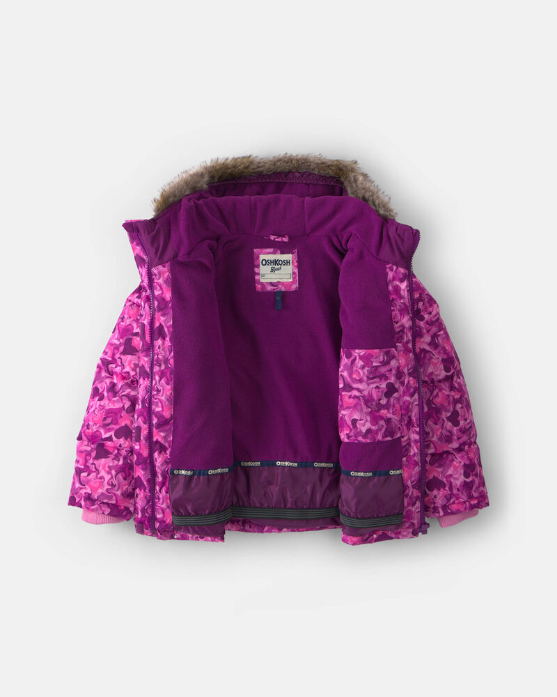 Girls 2 Piece Heart Puffer Snowsuit- Purple, image 4 of 13 slides