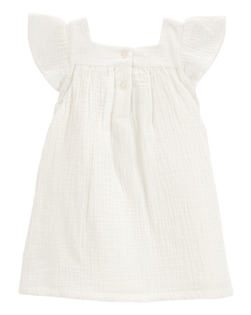 Baby Solid Flutter-Sleeve Dress - White, 