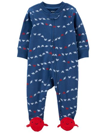 Crab 2-Way Zip Cotton Sleeper Pyjamas, 