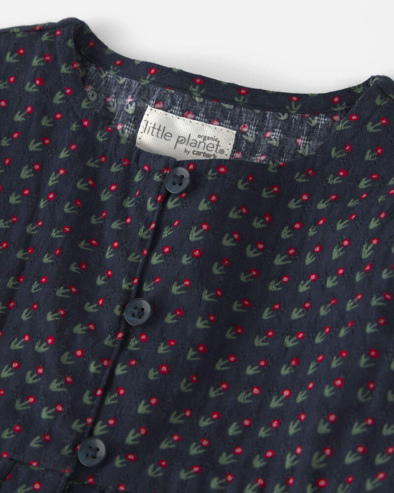 Toddler Girl Organic Cotton Dobby Dress in Navy Floral, image 3 of 5 slides