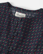 Toddler Girl Organic Cotton Dobby Dress in Navy Floral, image 3 of 5 slides