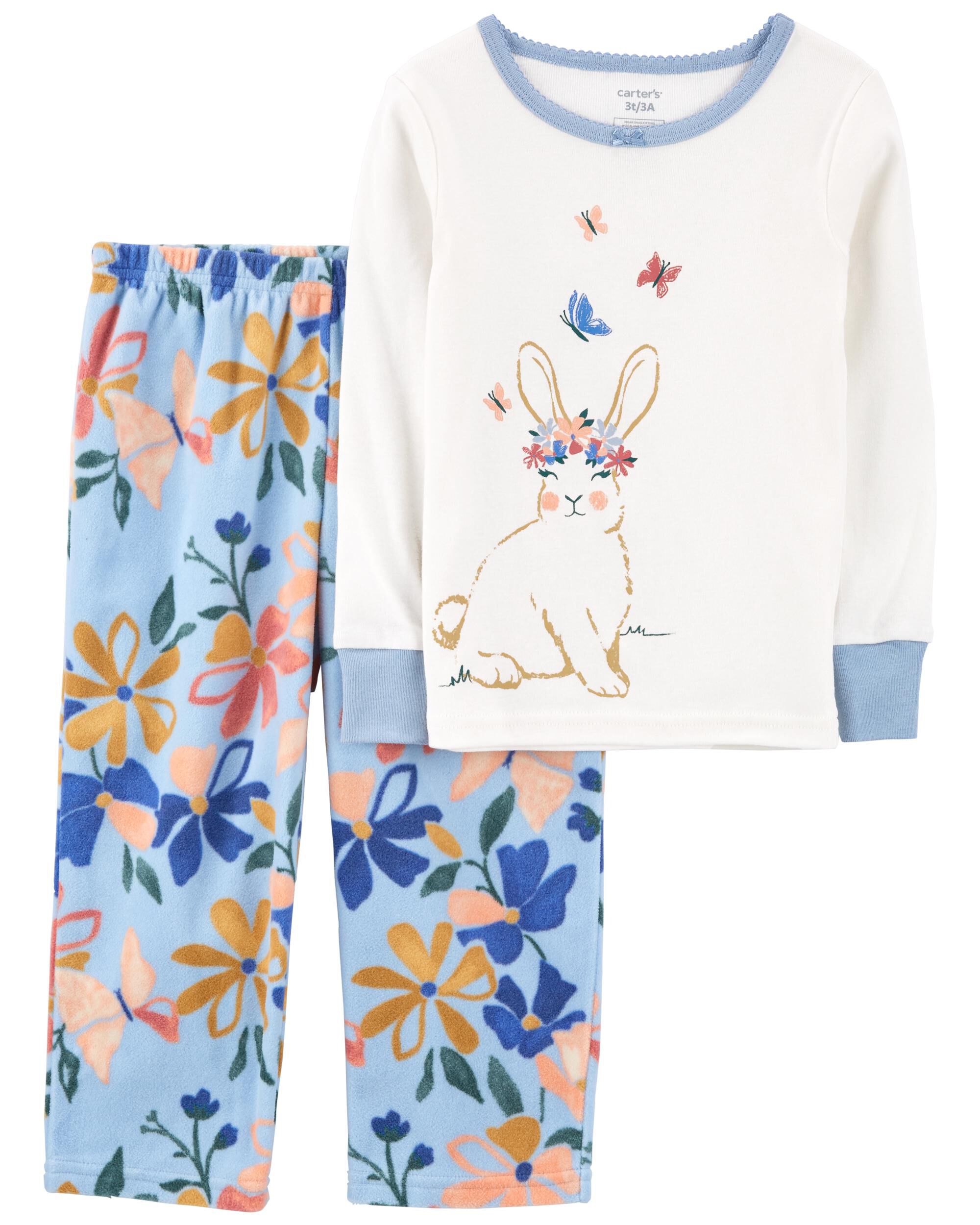 White Blue 2 Piece Bunny Cotton Fleece Pyjamas Carter s Oshkosh Canada