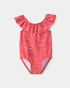 B&eacute;b&eacute; fille - Maillot de bain 1 pi&egrave;ce fleuri pour fille - Rouge, image 1 sur 4 diapositives