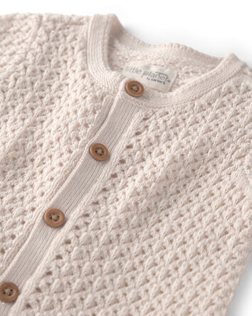 Baby Girl Organic Cotton Sweater Romper in Cream, 