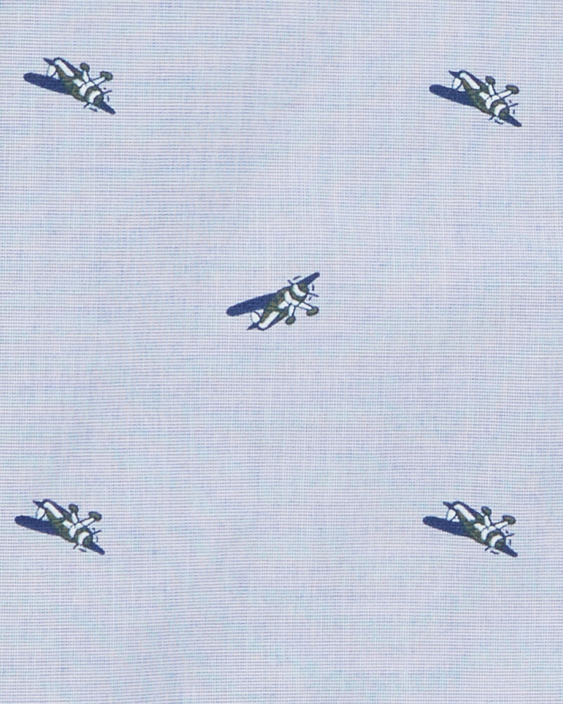 Toddler Airplane Print Long-Sleeve Button Down Shirt - Blue, image 2 of 3 slides