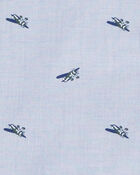 Toddler Airplane Print Long-Sleeve Button Down Shirt - Blue, image 2 of 3 slides
