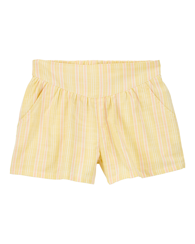 Kid Striped Linen Look-alike Sun Short - Yellow, image 1 of 5 slides