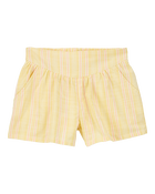 Kid Striped Linen Look-alike Sun Short - Yellow, image 1 of 5 slides