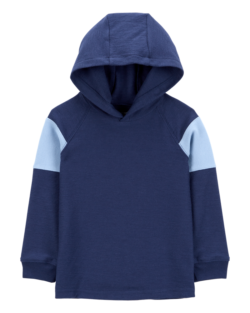 Enfant en bas âge T-shirt à manches longues en coton mélangé aux couleurs contrastées - Bleu, image 1 sur 3 diapositives