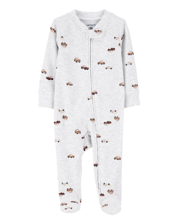 Baby Boy Car 2-Way Zipper Textured Sleeper, 