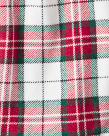 2-Piece Buffalo Check Print Fleece Long-Sleeve Loose Fit Night Gown & Matching Doll Gown - Red/White, 