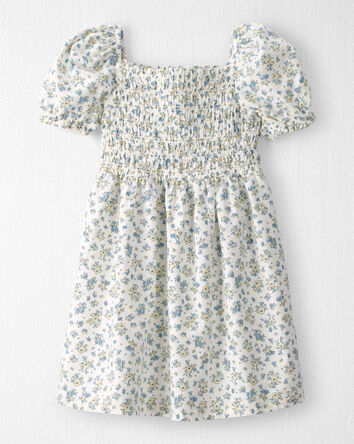 Toddler Girl Smocked Dress Made with Organic Cotton in Spring Bloom Print, 