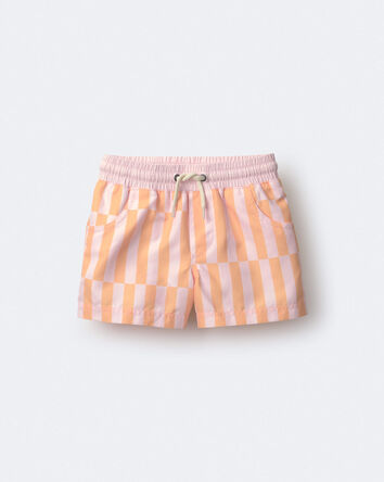 Toddler Boy Off-Center Stripe Swim Trunk - Rose/Light Orange, 