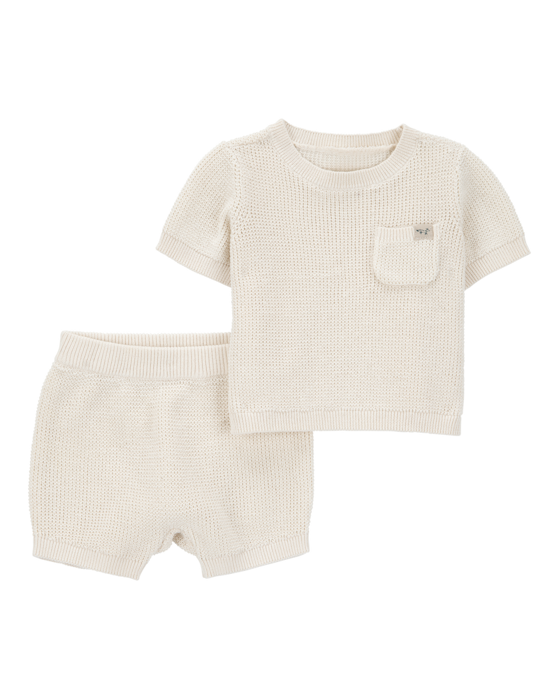 Baby 2-Piece Waffle Knit Tee & Short Set, image 1 of 4 slides