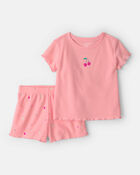 Toddler Girl Fruit Short-Sleeve Loose Fit 2-Piece pyjama Set - Pink, image 1 of 6 slides