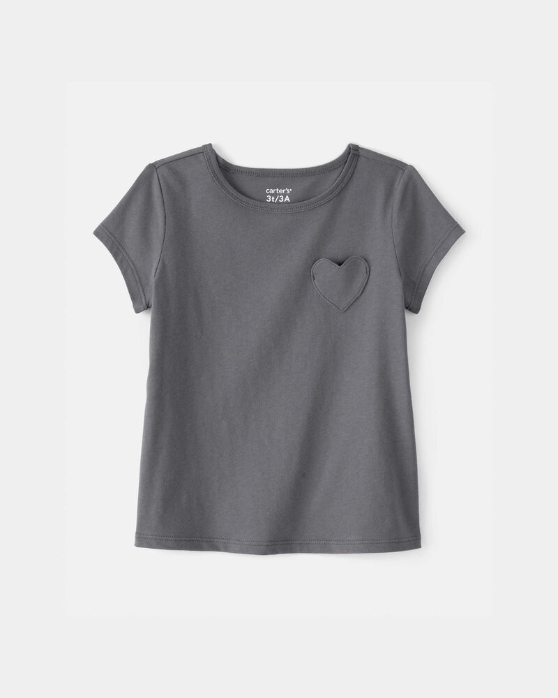 Toddler Girl Heart Pocket Top - Grey, image 1 of 3 slides