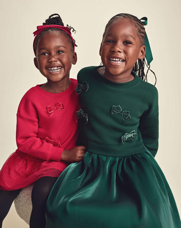 Filles - Robe superpos&eacute;e en molleton &agrave; motif boucle &ndash; Vert, 