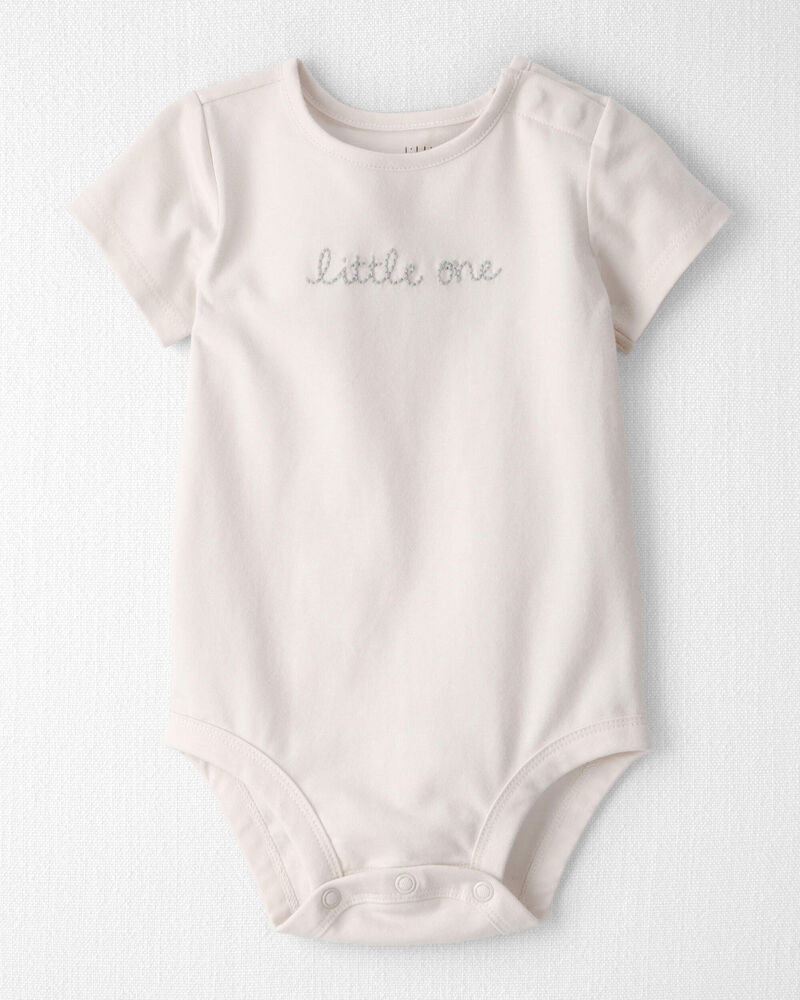 Baby 'Little One' Organic Cotton Embroidered Bodysuit in Ivory, image 1 of 4 slides
