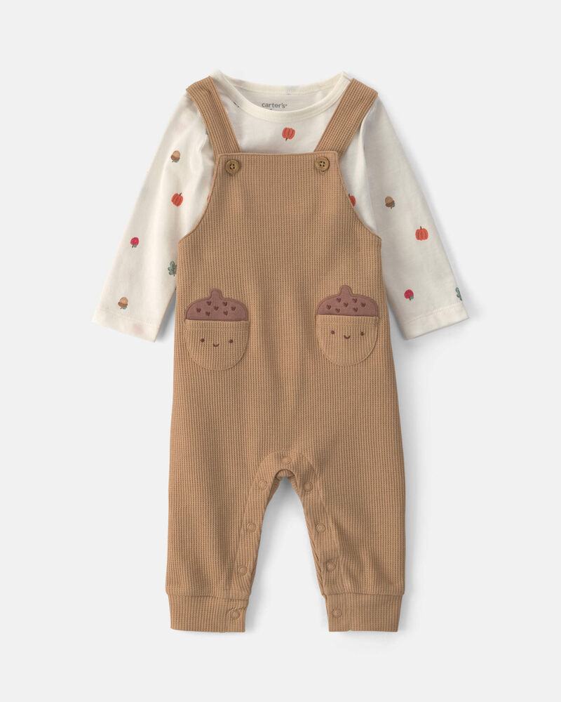 Baby Boy 2-Piece Thanksgiving Thermal Long-Sleeve Overall Set - Brown, image 1 of 6 slides