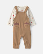 Baby Boy 2-Piece Thanksgiving Thermal Long-Sleeve Overall Set - Brown, image 1 of 6 slides