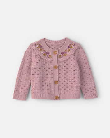 Baby Girl Floral Cardigan Sweater - Purple, 