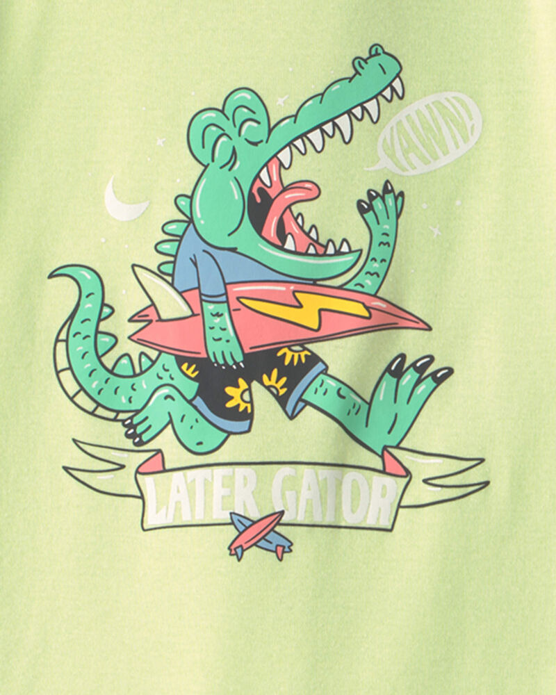 Gar&ccedil;ons - Pyjama 4 pi&egrave;ces en 100&nbsp;% coton &agrave; motif d&rsquo;alligator surfeur - Vert, image 2 sur 3 diapositives