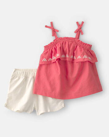 Baby Girl 2-Piece Solid Linen Sleeveless Top & Short Set - Pink/White, 