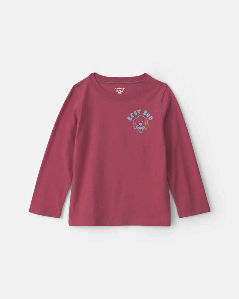 Toddler Boy 'Let's Go Pet A Doggo' Long-Sleeve Graphic Tee - Burgundy, image 1 of 5 slides
