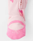 Baby Girl Ballet Print 100% Cotton Long-Sleeve 2-Way Zip 1-Piece Pyjamas - Pink, image 4 of 5 slides