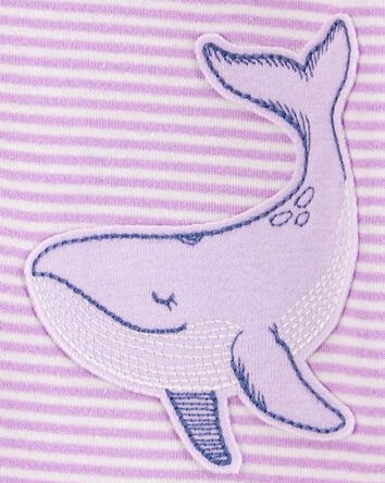 Toddler Whale Striped Snug Fit Cotton 1-Piece Pyjamas, 