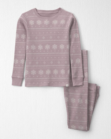 Filles - Pyjama 2 pi&egrave;ces en tricot gaufr&eacute; fait avec du coton biologique &agrave; motif jacquard, 