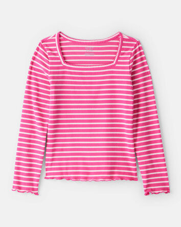 Girls Stripe Ribbed Top - Pink, 