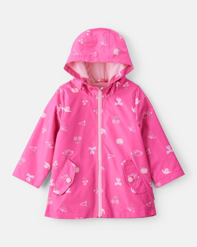 Toddler Girl Novelty Print Rain Jacket - Pink, image 1 of 2 slides
