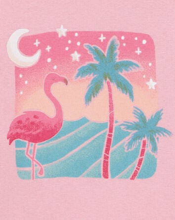 Toddler Flamingo Print Snug Fit Cotton 4-Piece Pyjamas, 