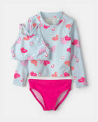 Toute-petit fille - Maillot dermoprotecteur 3 pi&egrave;ces, flotteurs de piscine - Bleu/Rose, image 1 sur 4 diapositives