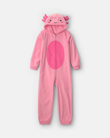 Girls Axolotl Halloween Fleece Loose Fit 1-Piece Pyjama Costume - Pink, 