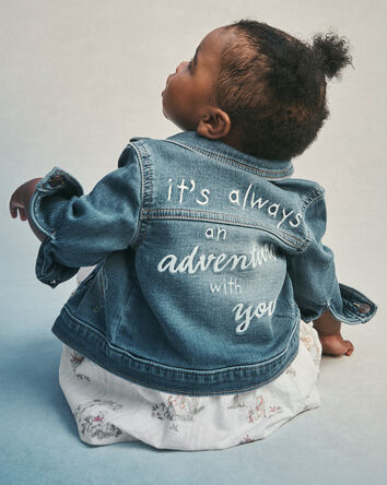 B&eacute;b&eacute; - Blouson en denim effet tricot brod&eacute; Winnie l&rsquo;Ourson de Disney&reg; avec motif au dos - D&eacute;lav&eacute; fonc&eacute;, 