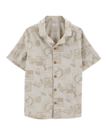 Kid Chambray Island Print Button-Front Shirt - Khaki, 