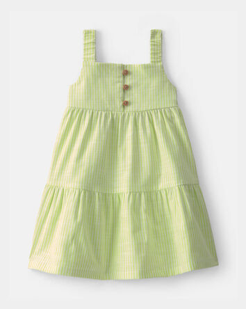 Baby Girl Striped Tiered Dress - Green, 