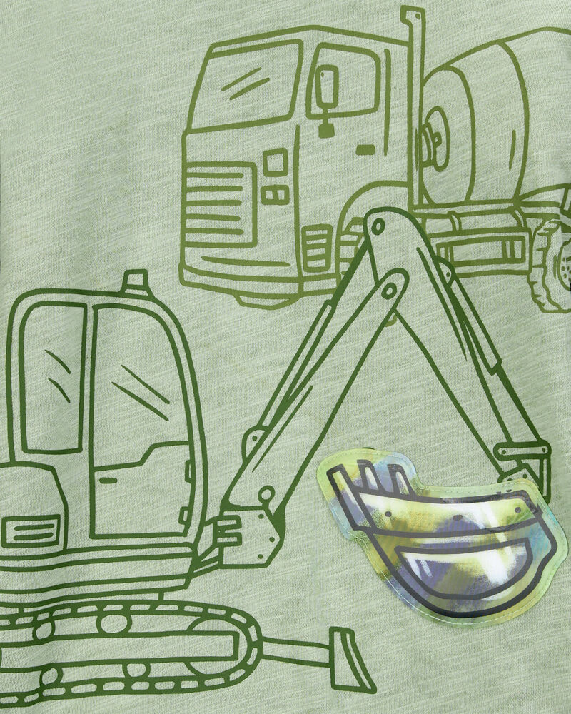 Toddler Construction Cotton Blend Long-Sleeve Tee - Green, image 4 of 5 slides