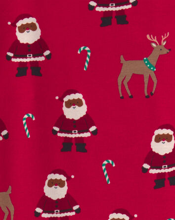 Kids 2-Piece Brown Santa Christmas 100% Cotton Snug Fit Pyjama Set - Red, 