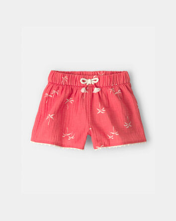 Toddler Girl Palm Tree Tropical Gauze Fashion Shorts - Red, 