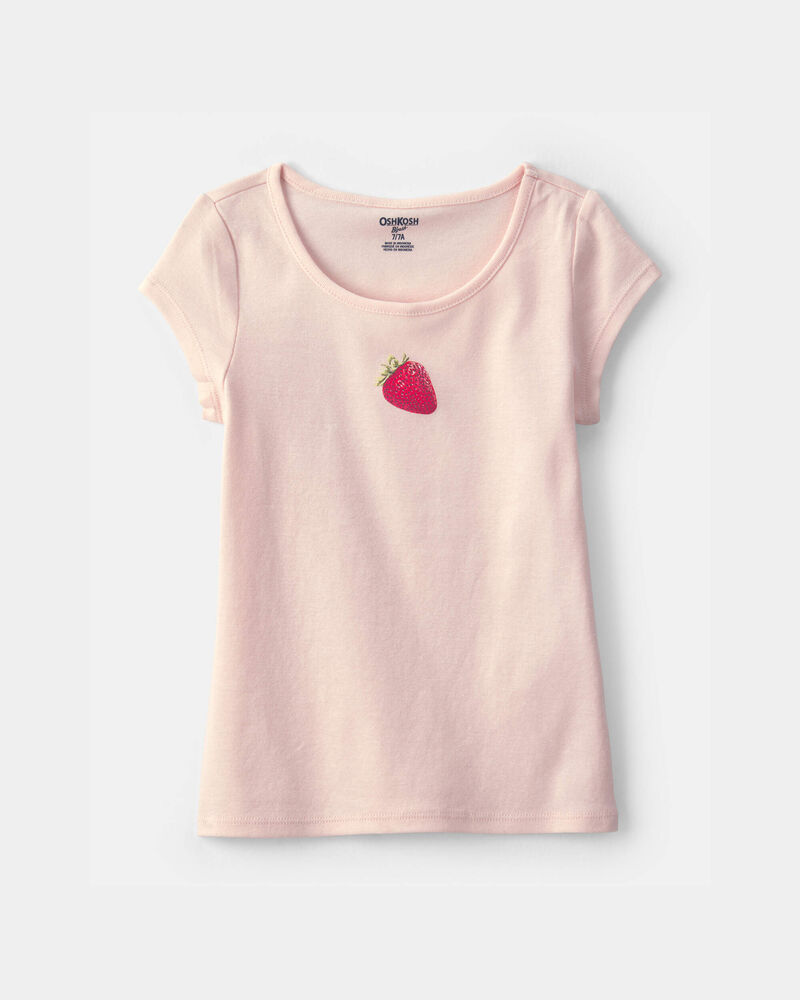 Filles - T-shirt c&ocirc;tel&eacute; &agrave; motif de fraise - Rose, image 1 sur 2 diapositives
