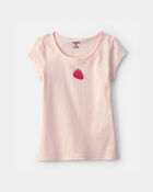 Filles - T-shirt c&ocirc;tel&eacute; &agrave; motif de fraise - Rose, image 1 sur 2 diapositives