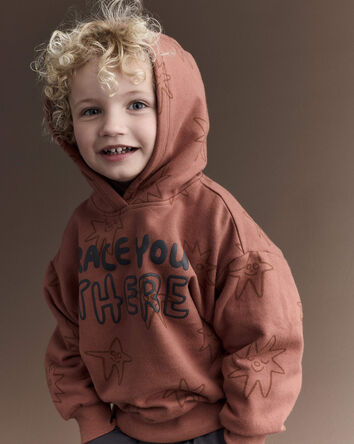 Toddler 'Race You There' Fleece Hoodie - Rust, 