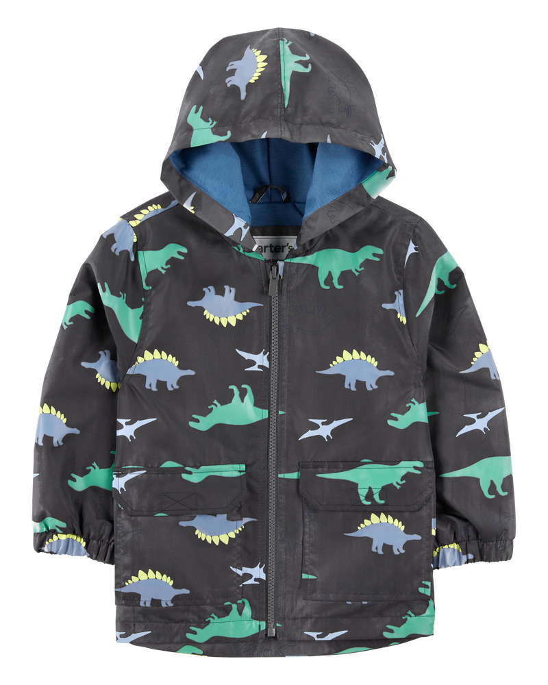 Toddler Dinosaur Colour Changing Rain Jacket - Grey, image 3 of 6 slides