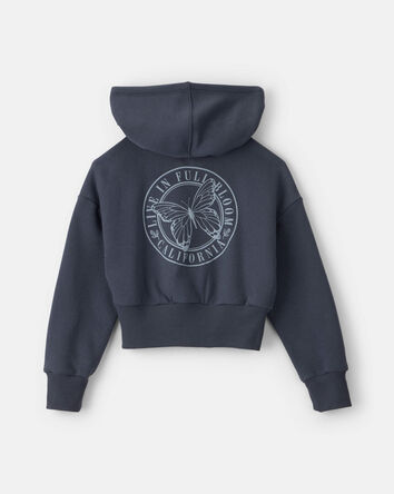 Girls 'Butterfly' Fleece Zip-Up Hoodie - Navy Blue, 