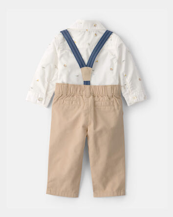 B&eacute;b&eacute; gar&ccedil;on - Ensemble 2 pi&egrave;ces cache-couche lapin et pantalon &agrave; bretelles - Cr&egrave;me/Kaki, 